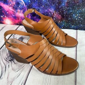 Frye and Co Sandals Womens Sz 11 Brown‎ Galia Block Heel Vegan Leather Shoes
